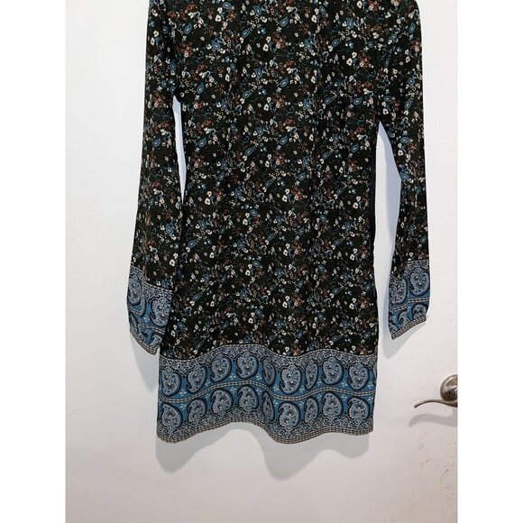 Abercrombie & Fitch Black & Blue Floral Long Sleeve Tunic Border Women's Dress S - Picture 4 of 10